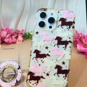 Case-Mate Horse Pattern Phone Case with Ring Holder - Pink and Brown